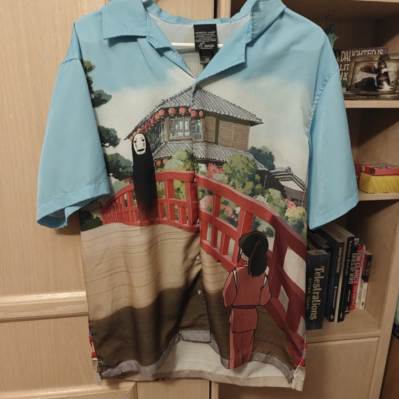 Her Universe Tops - Her Universe Spirited Away Button Down Shirt - Light Blue and Red